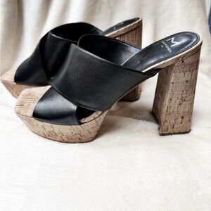 Marc Fisher Black Platform Sandals with Cork Heel Worn Once